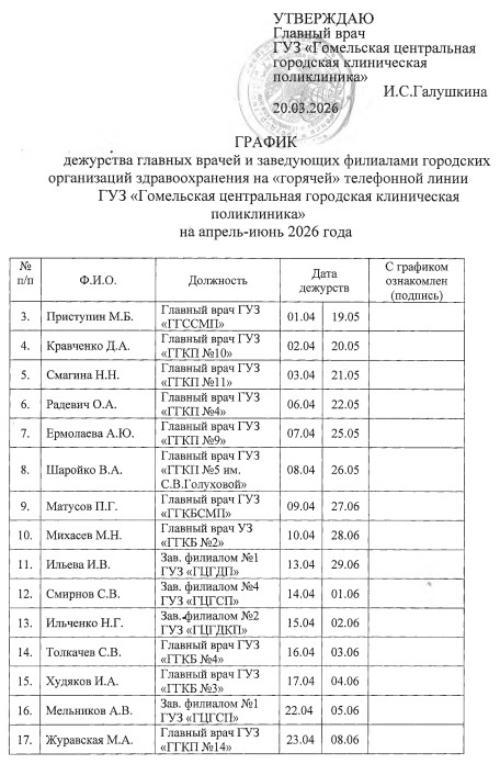график дежурства апрель июнь 1